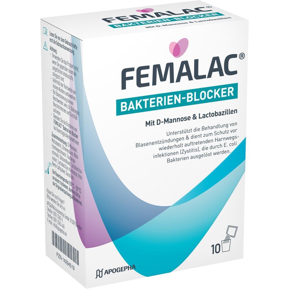 Eine weiße Medikamentenschachtel mit der Aufschrift "Femalac Bakterien-Blocker".