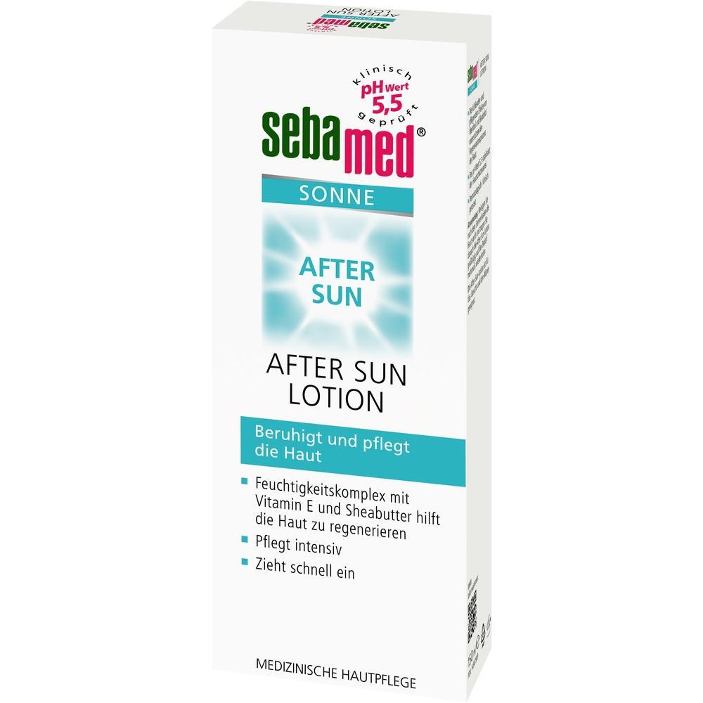 Weiße Packung mit der Aufschrift "After Sun Lotion" zur Hautpflege nach der Sonne.
