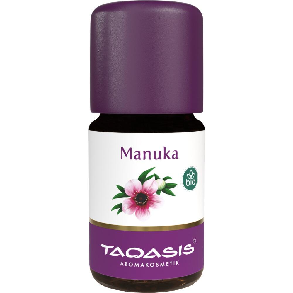 Eine kleine Flasche mit violettem Deckel, auf der "Manuka" steht.