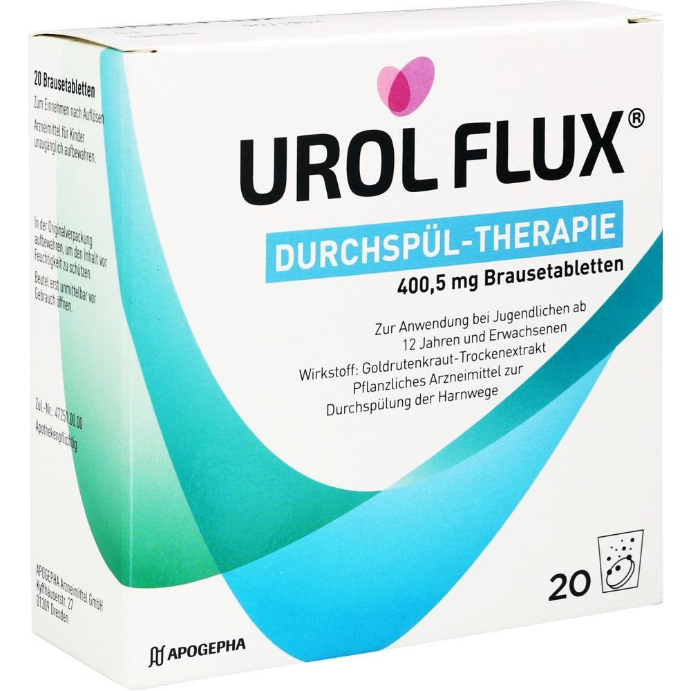 Eine Packung Brausetabletten namens Urol Flux für die Durchspül-Therapie der Harnwege.