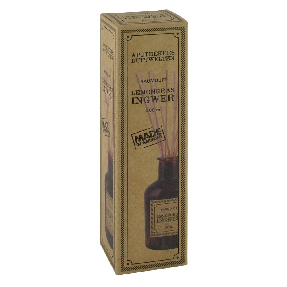 Braune Kartonverpackung für Raumduft mit Lemongras-Ingwer, 200 ml.