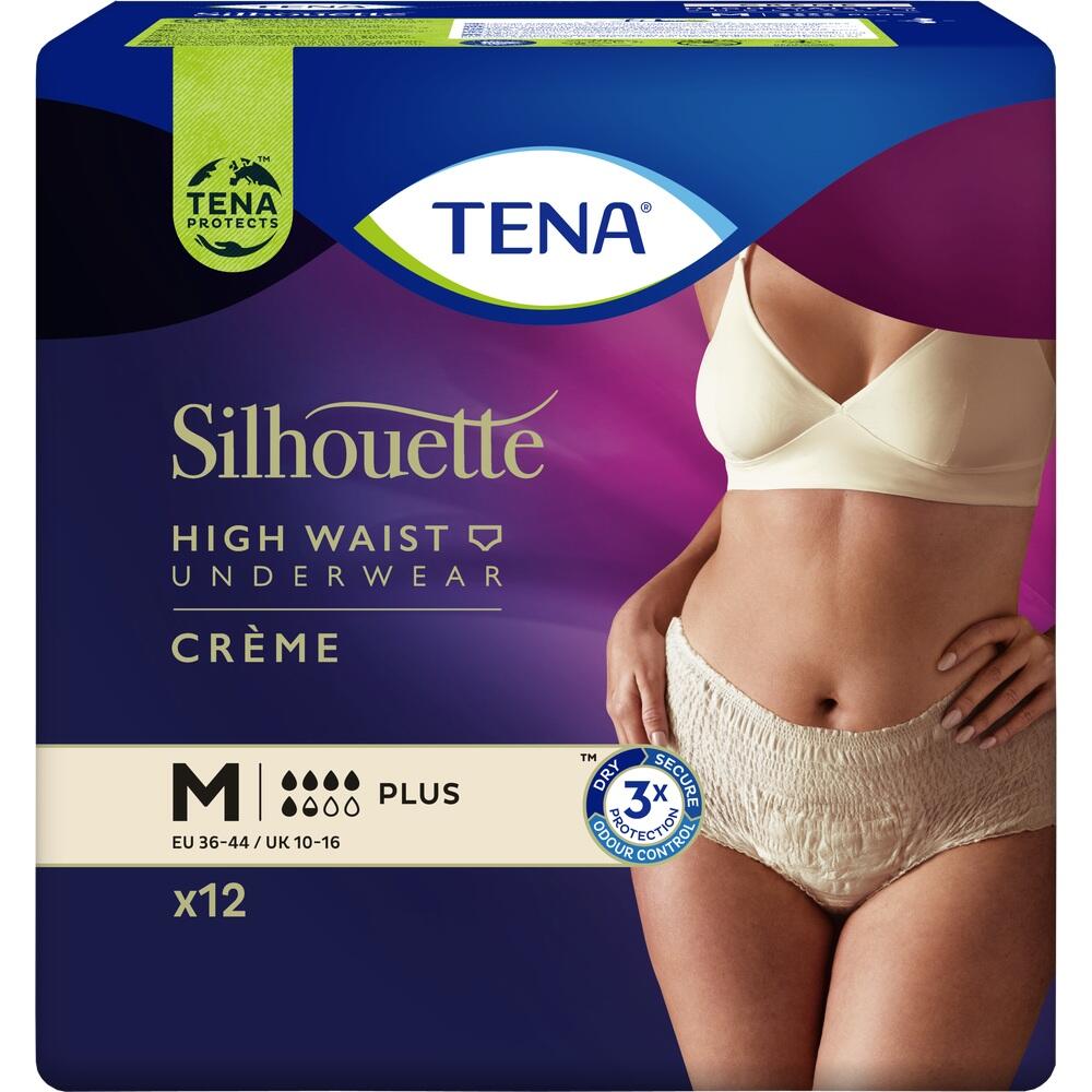 Verpackung von TENA Silhouette Unterwäsche in Creme, Größe M, für Frauen.