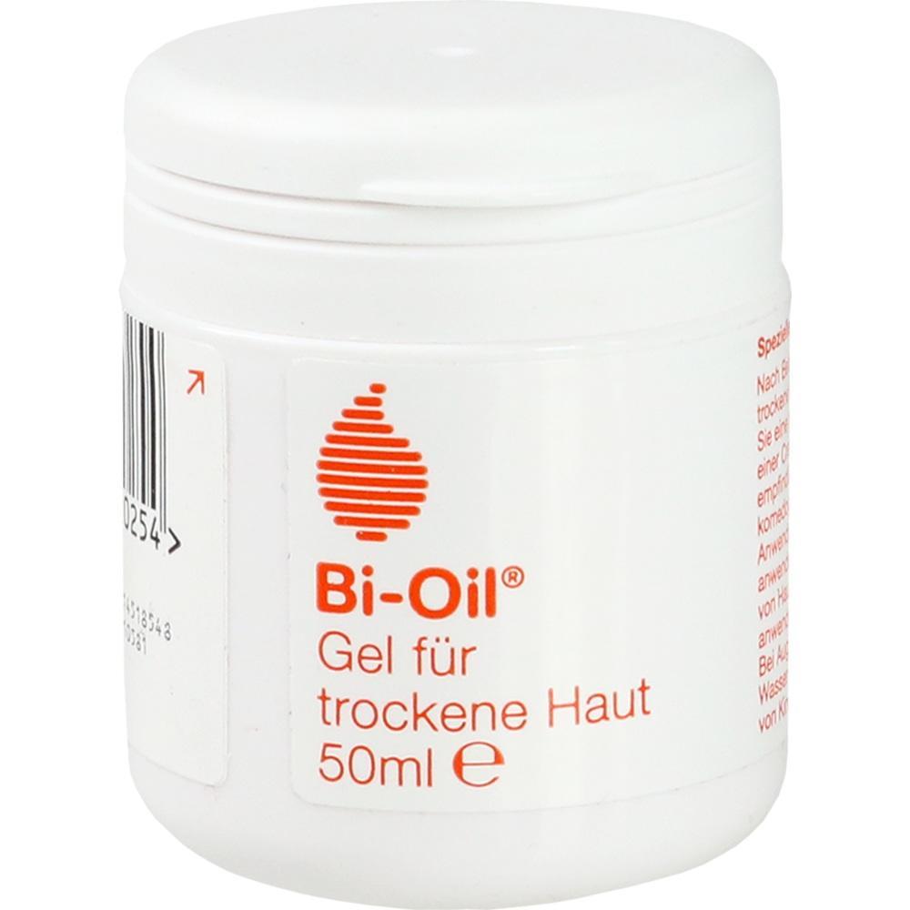 Weiße Dose mit Bi-Oil Gel für trockene Haut, 50 ml.