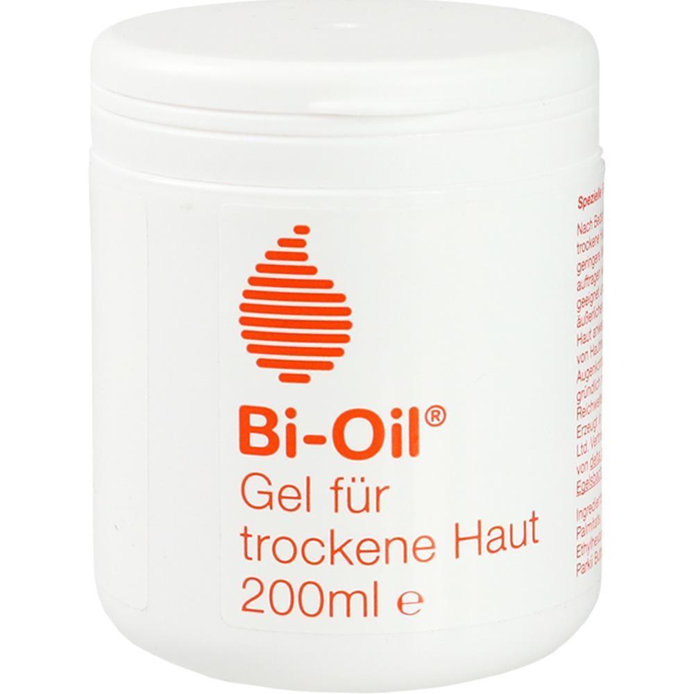 Weiße Dose mit Bi-Oil Gel für trockene Haut, 200 ml.