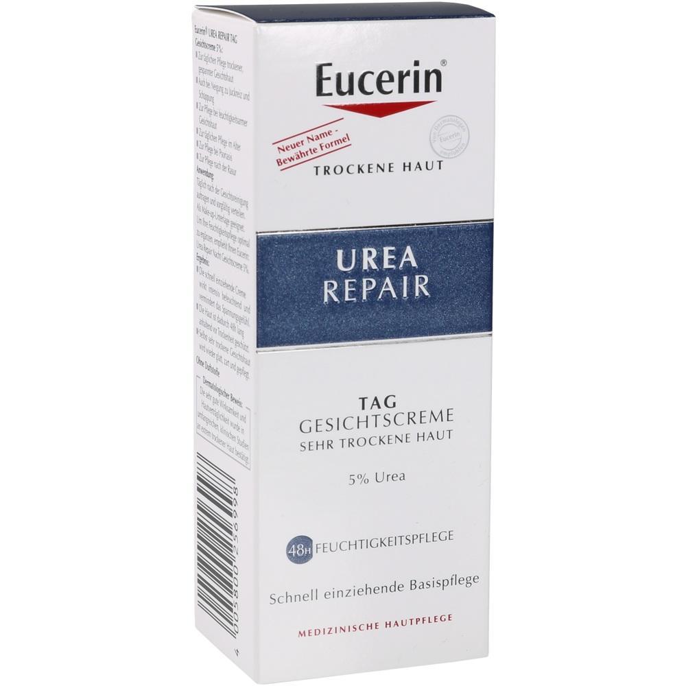 Eine Packung Eucerin Urea Repair Gesichtscreme für sehr trockene Haut.