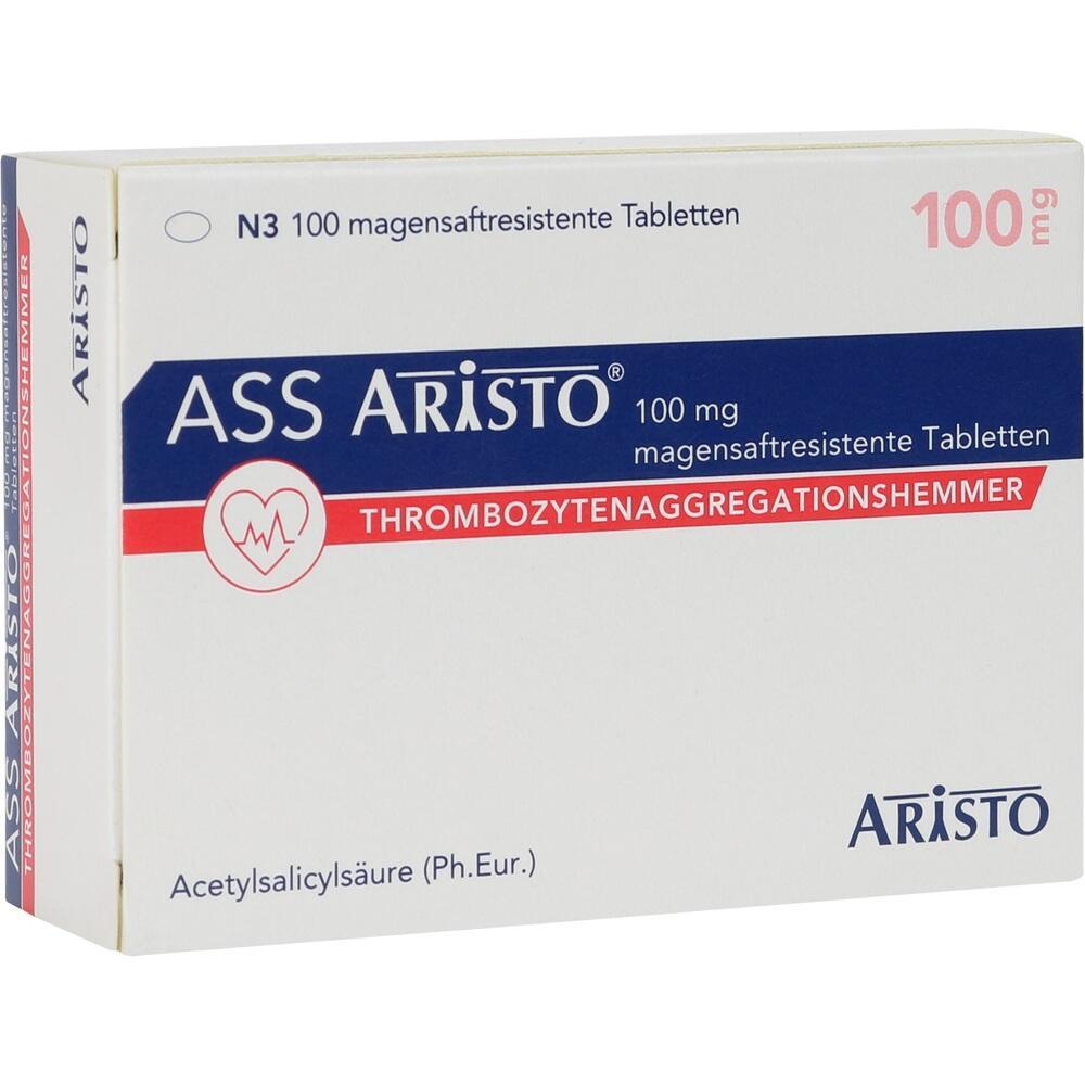 Eine Medikamentenschachtel von ASS Aristo mit 100 Tabletten à 100 mg.
