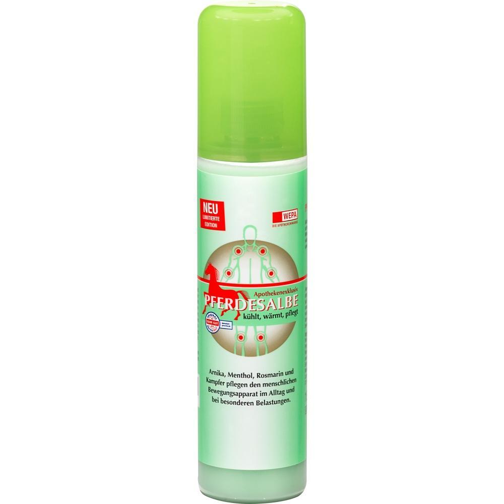 Flasche mit Pferdesalbe, die kühlt, wärmt und pflegt.