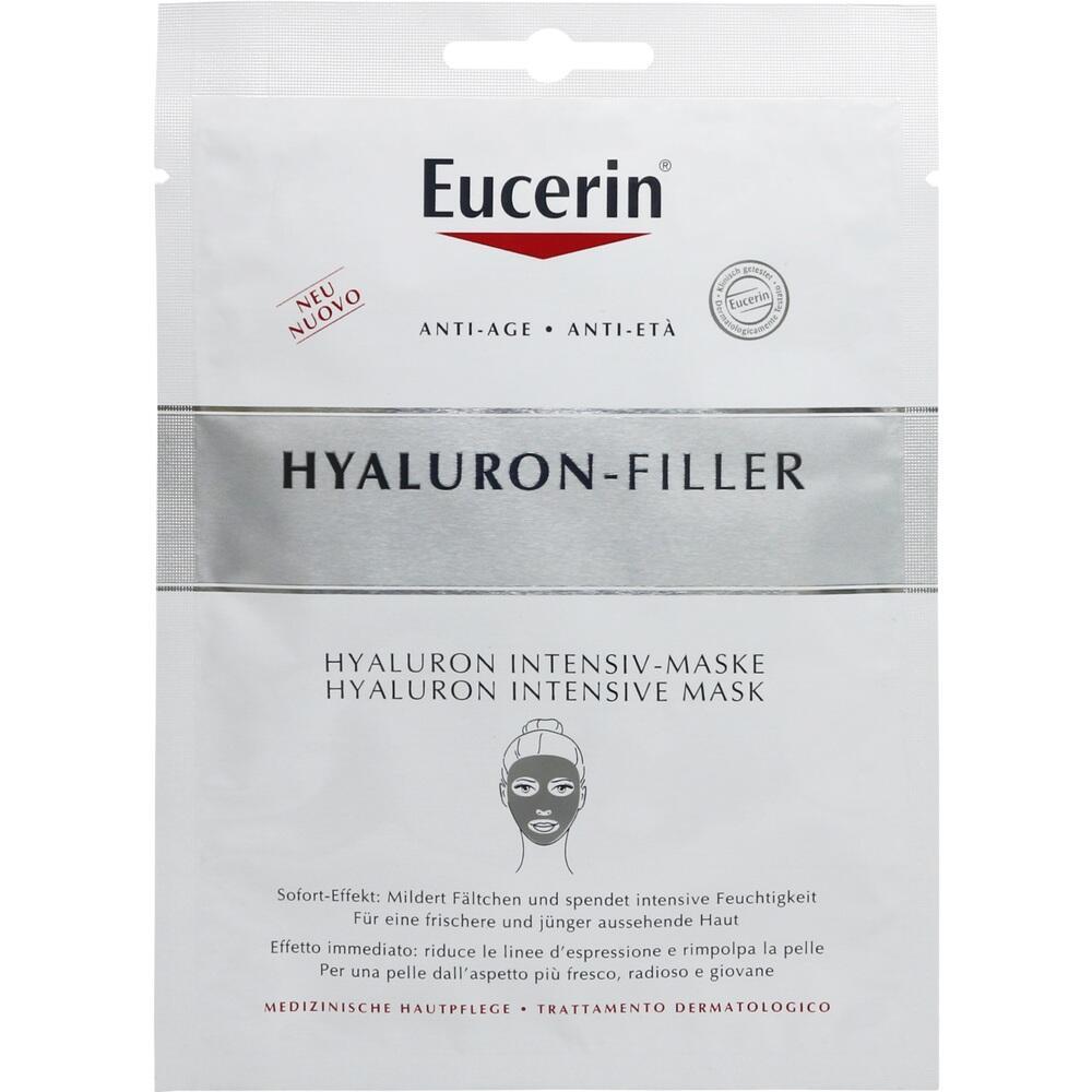 Eine Packung Eucerin Hyaluron-Filler Gesichtsmaske für Anti-Aging.