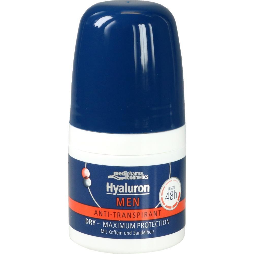 Eine dunkelblaue Roll-On-Anti-Transpirant-Flasche für Männer.