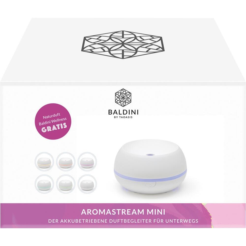 Eine weiße Aromamaschine von Baldini mit sechs runden Duftkapseln.