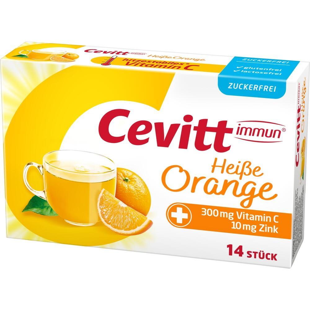 Verpackung von Cevitt Hei&szlig;e Orange mit Vitamin C und Zink, 14 St&uuml;ck.