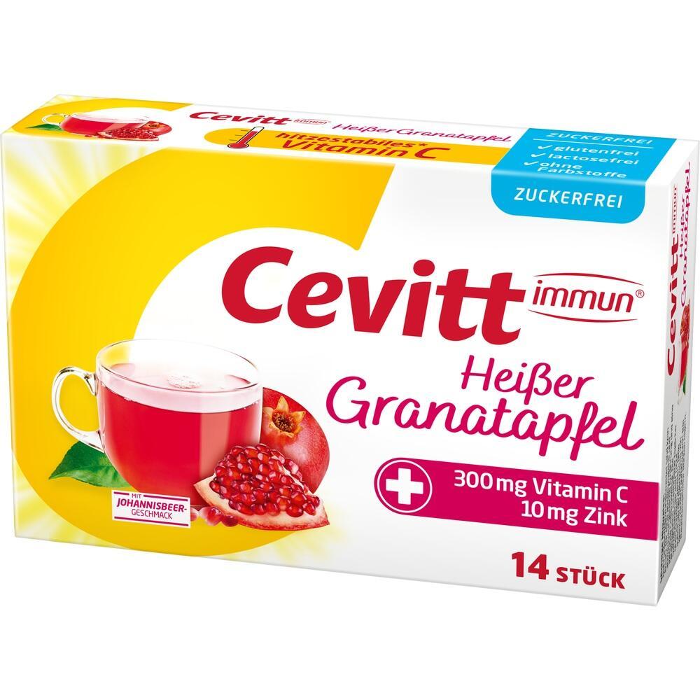 Verpackung von Cevitt Granatapfel-Hei&szlig;getr&auml;nk mit Vitamin C und Zink.