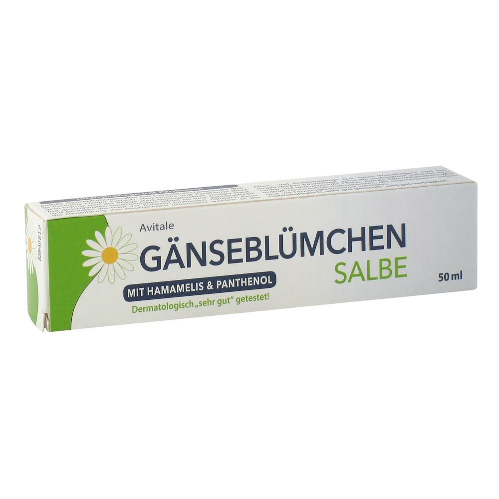 Eine Verpackung Gänseblümchen Salbe mit grünem und weißem Design.