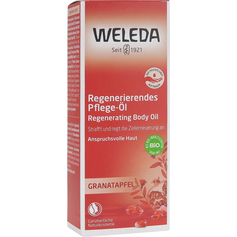 Rote Verpackung von Weleda Granatapfel Pflege&ouml;l f&uuml;r anspruchsvolle Haut.