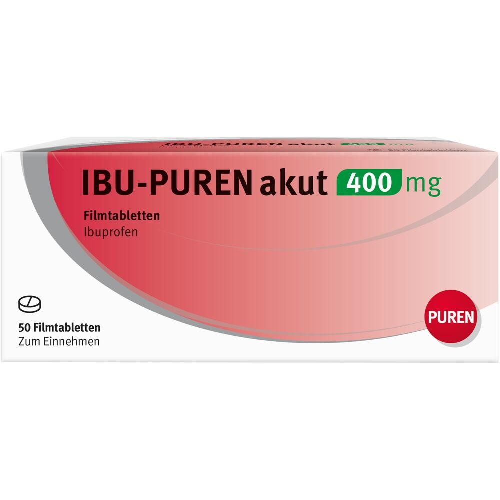 Rote Packung mit Ibuprofen-Tabletten, 400 mg, von IBU-PUREN.