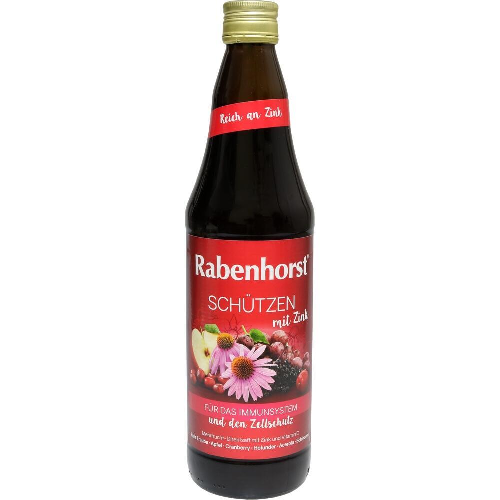 Dunkle Flasche von Rabenhorst, Saft mit Zink für Immunsystem und Zellschutz.