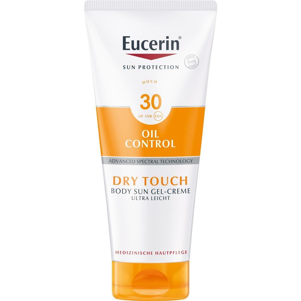 Sonnencreme mit LSF 30 für ölige Haut, in einer weißen und orangefarbenen Tube.