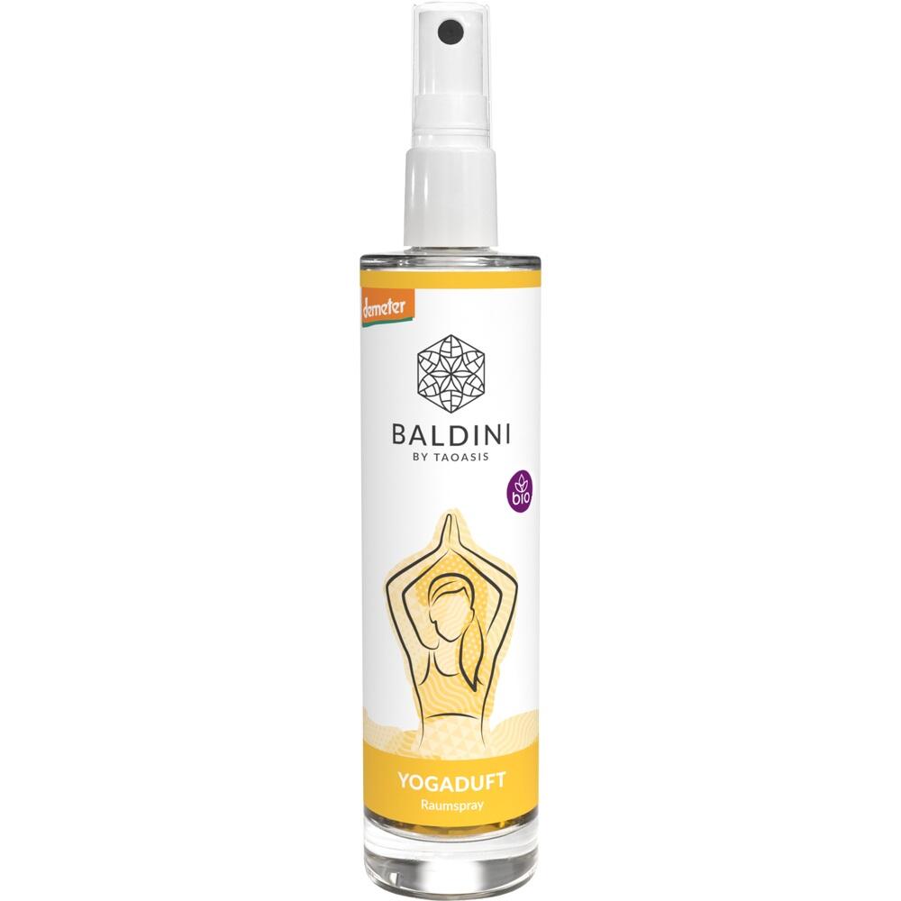 Eine Flasche Raumspray mit der Aufschrift "Baladin Yogaduft".