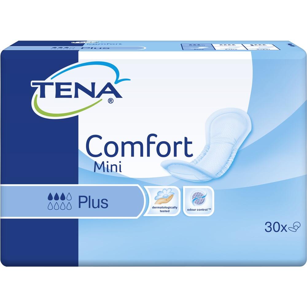 Eine Packung mit TENA Comfort Mini Plus Inkontinenz-Einlagen.