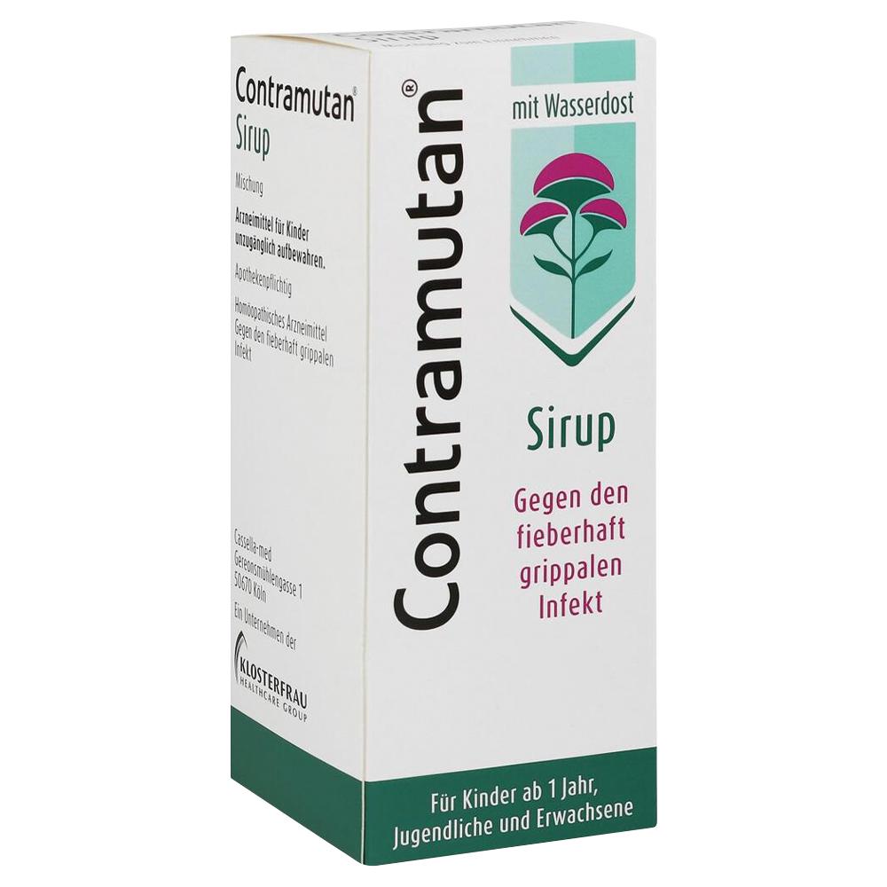 Weiße Medikamentenschachtel mit der Aufschrift "Contramutan Sirup".
