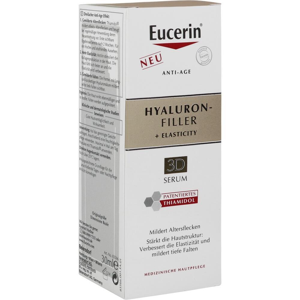 Eine weiße Verpackung von Eucerin Hyaluron-Filler Anti-Age Serum.