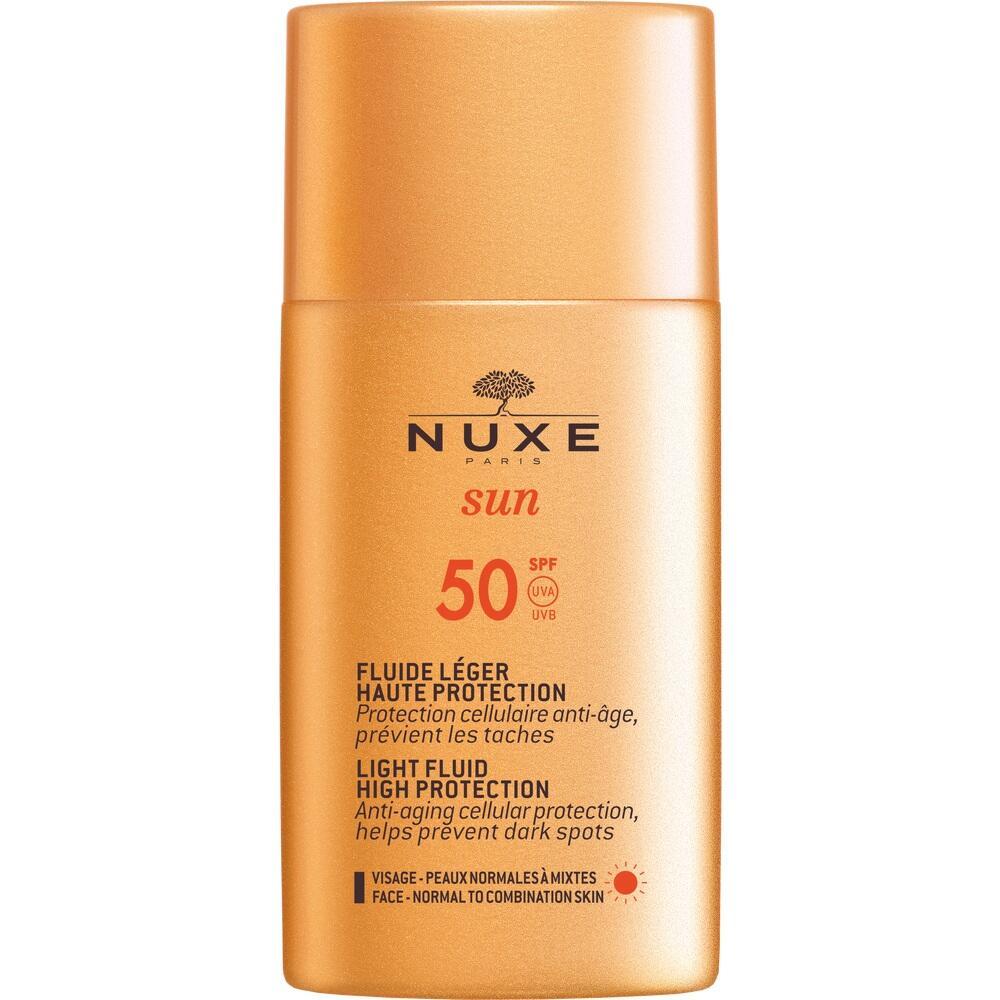 Orangefarbene Sonnencremeflasche mit Lichtschutzfaktor 50.
