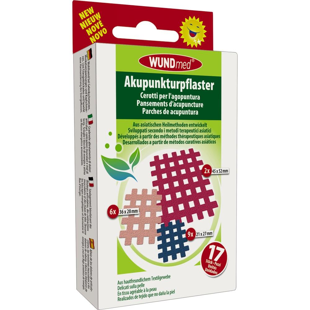 Eine Packung mit Akupunkturpflastern in verschiedenen Größen.
