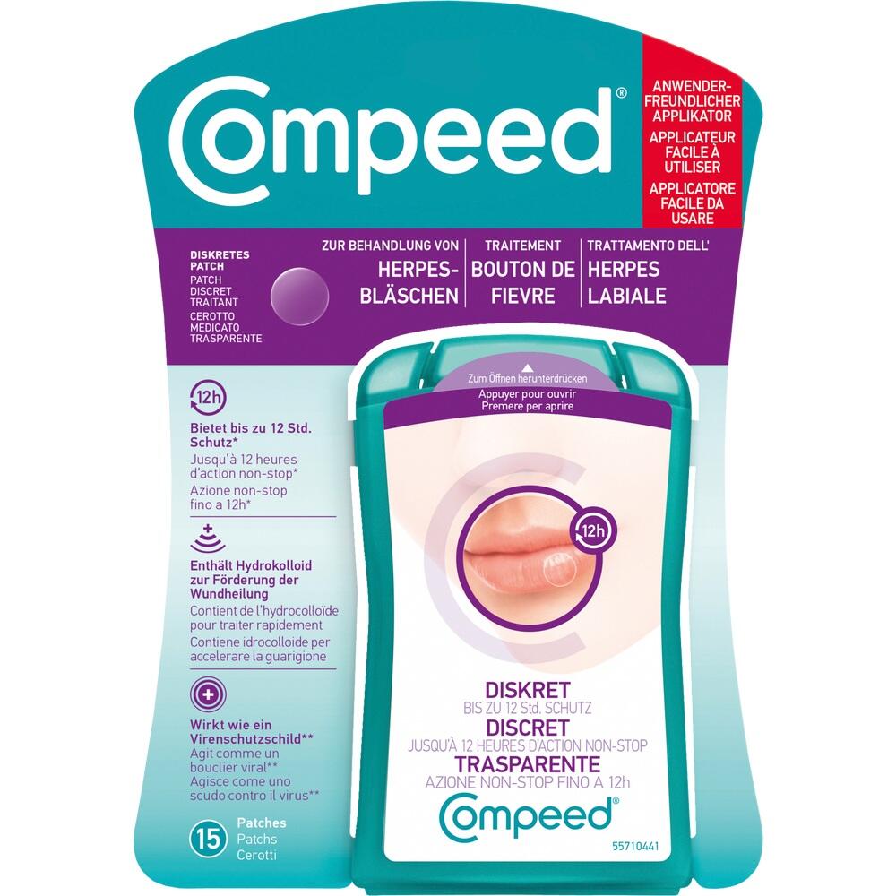 Verpackung von Compeed-Pflastern zur Behandlung von Herpesbläschen.