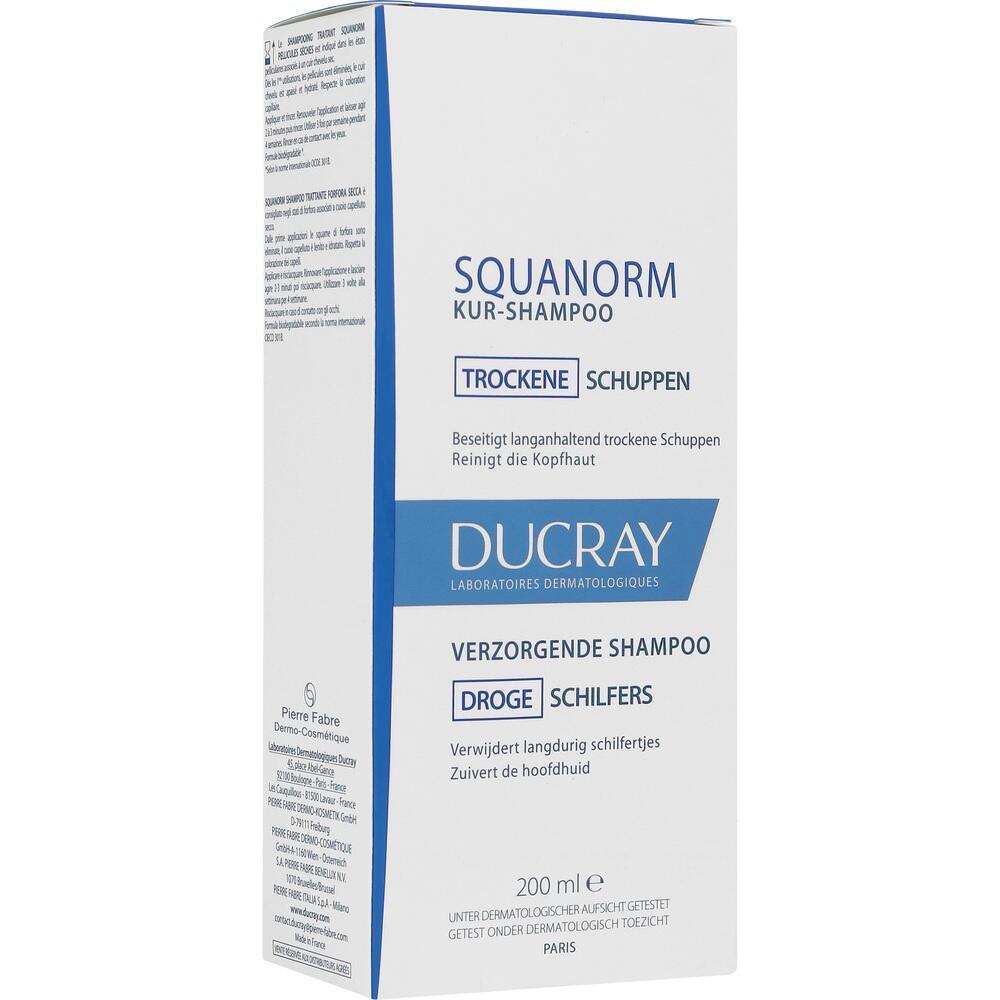 Wei&szlig;e Schachtel eines Kur-Shampoos gegen trockene Schuppen von Ducray.