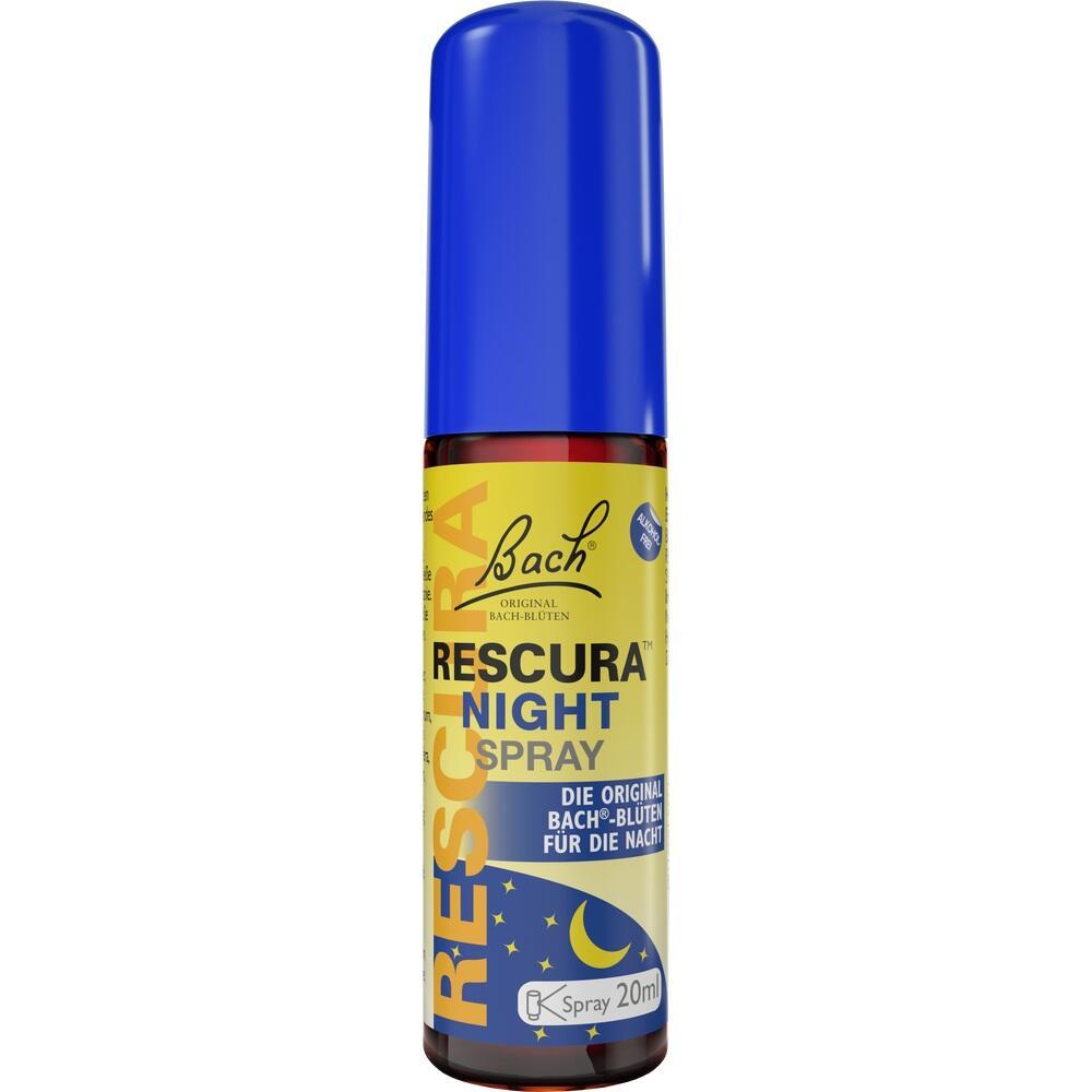 Blau-gelbe Sprühflasche mit der Aufschrift "Rescura Night Spray".