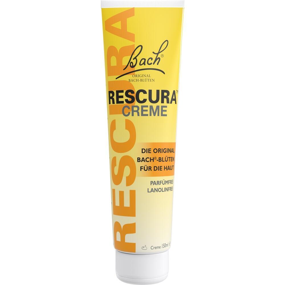 Gelbe Tube mit der Aufschrift "Rescura Creme" und Bach-Blüten-Motiv.