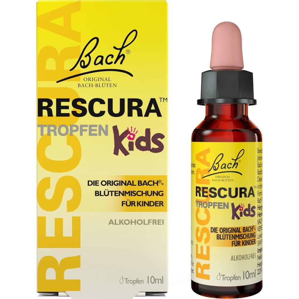Gelbes Etikett mit Bach-Blüten Tropfenflasche für Kinder, alkoholfrei.