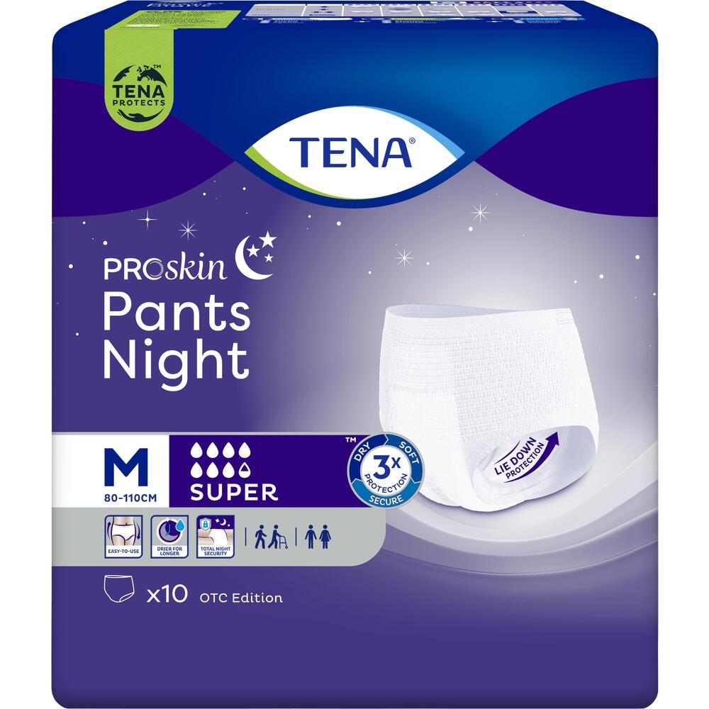 Verpackung von TENA Proskin Pants Night in Größe M für die Nacht.