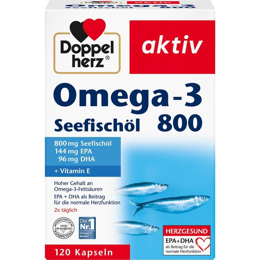 Eine Packung Omega-3 Seefischöl von Doppelherz mit 120 Kapseln.