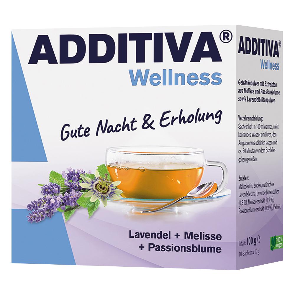 Verpackung von Lavendel-, Melisse- und Passionsblumentee für eine gute Nacht und Erholung.