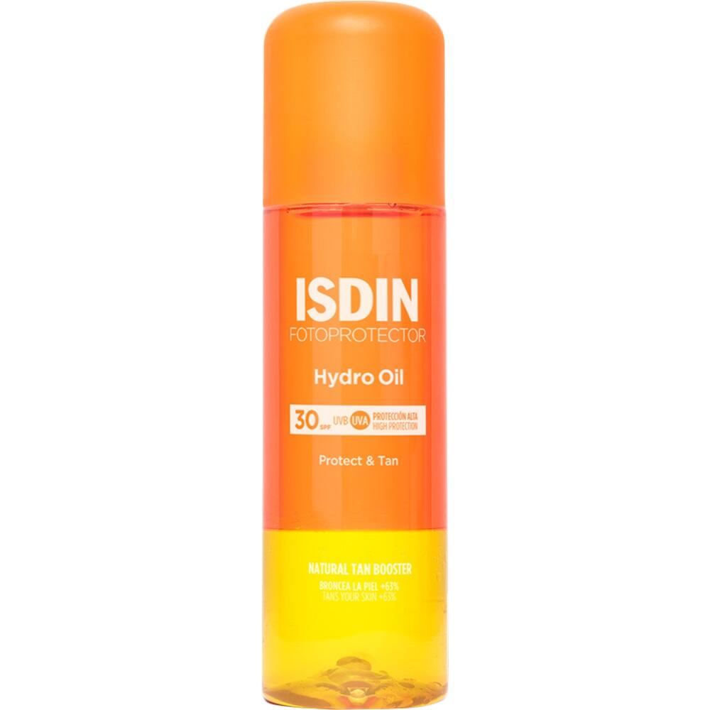 Orangene Flasche mit Sonnenschutzöl, Lichtschutzfaktor 30.