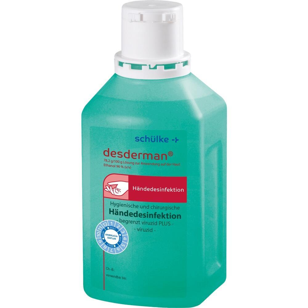 Eine grüne Flasche mit Händedesinfektionsmittel von Schülke.