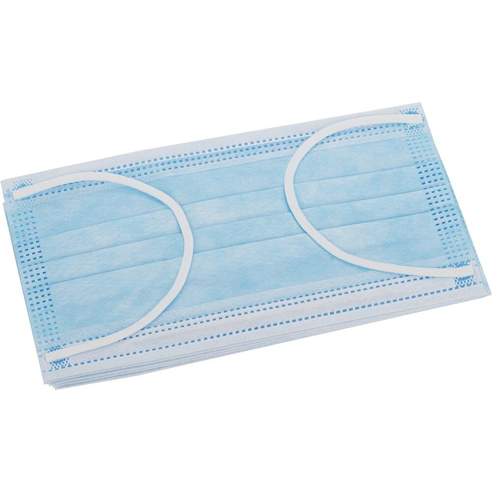 Ein Stapel blauer Einwegmasken liegt aufeinander.