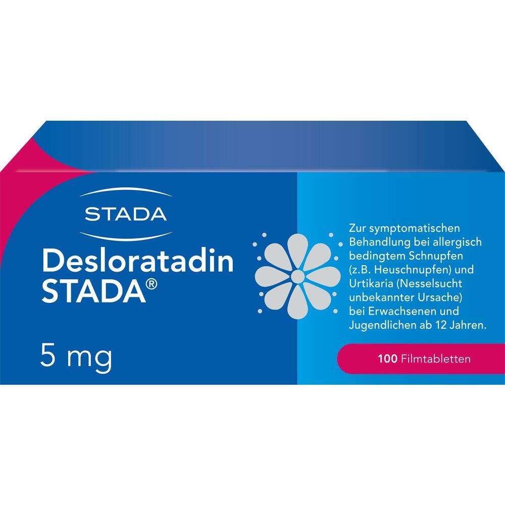 Eine Packung Desloratadin-Tabletten zur Allergiebehandlung.