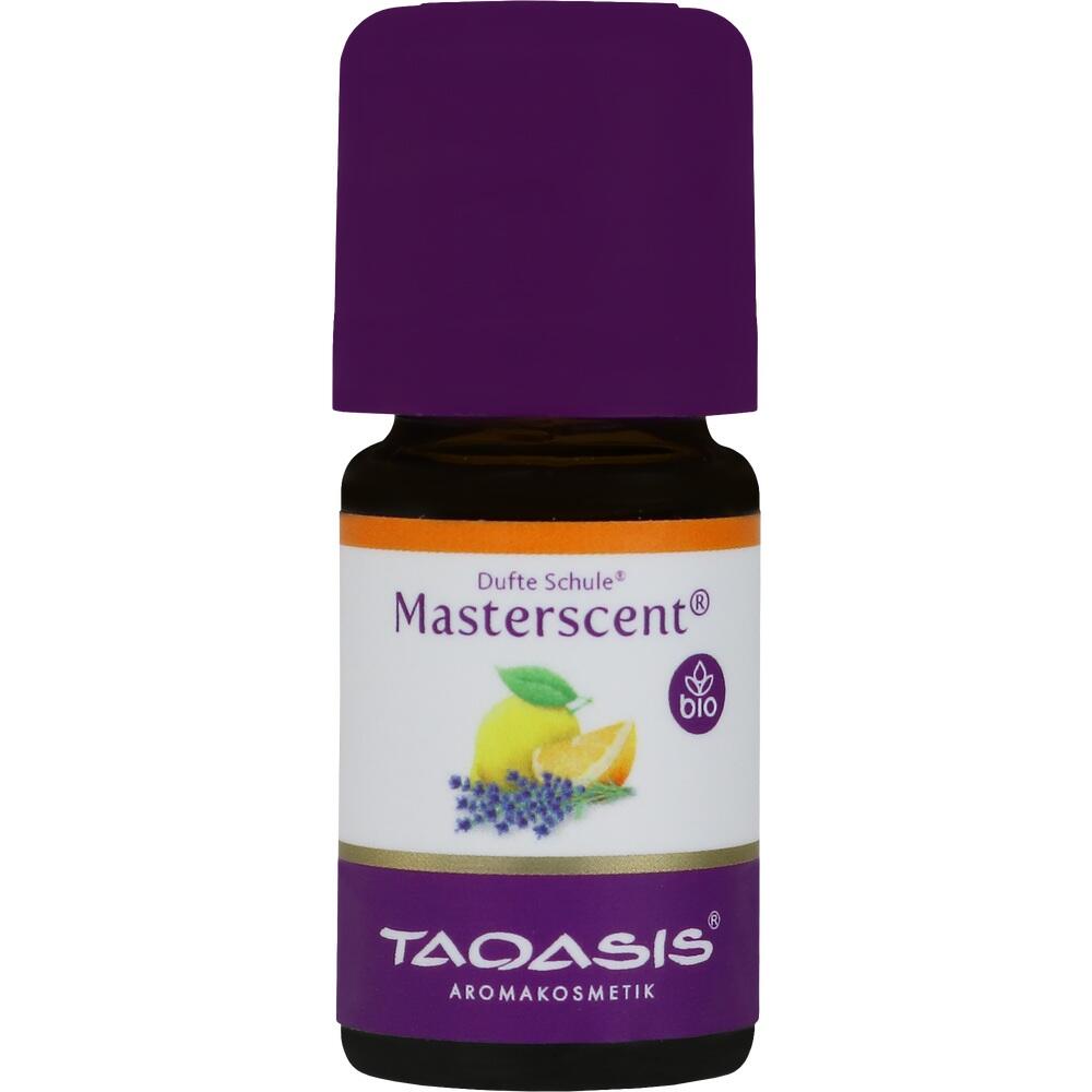 Braunes Fläschchen mit violettem Deckel und der Aufschrift "Masterscent".