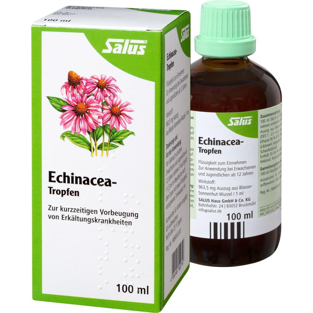 Eine Packung und Flasche mit Echinacea-Tropfen zur Erkältungsvorbeugung.