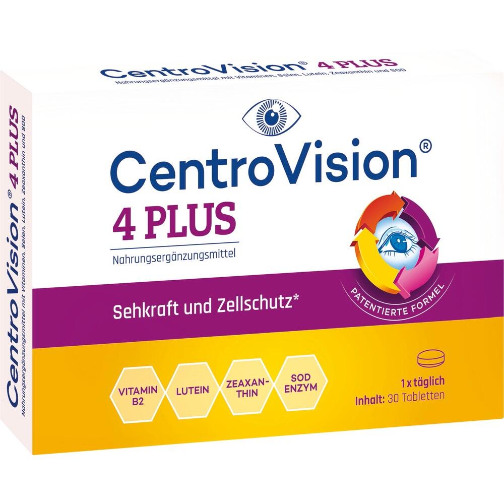 Ein Paket von CentroVision 4 PLUS mit 30 Tabletten für Sehkraft und Zellschutz.