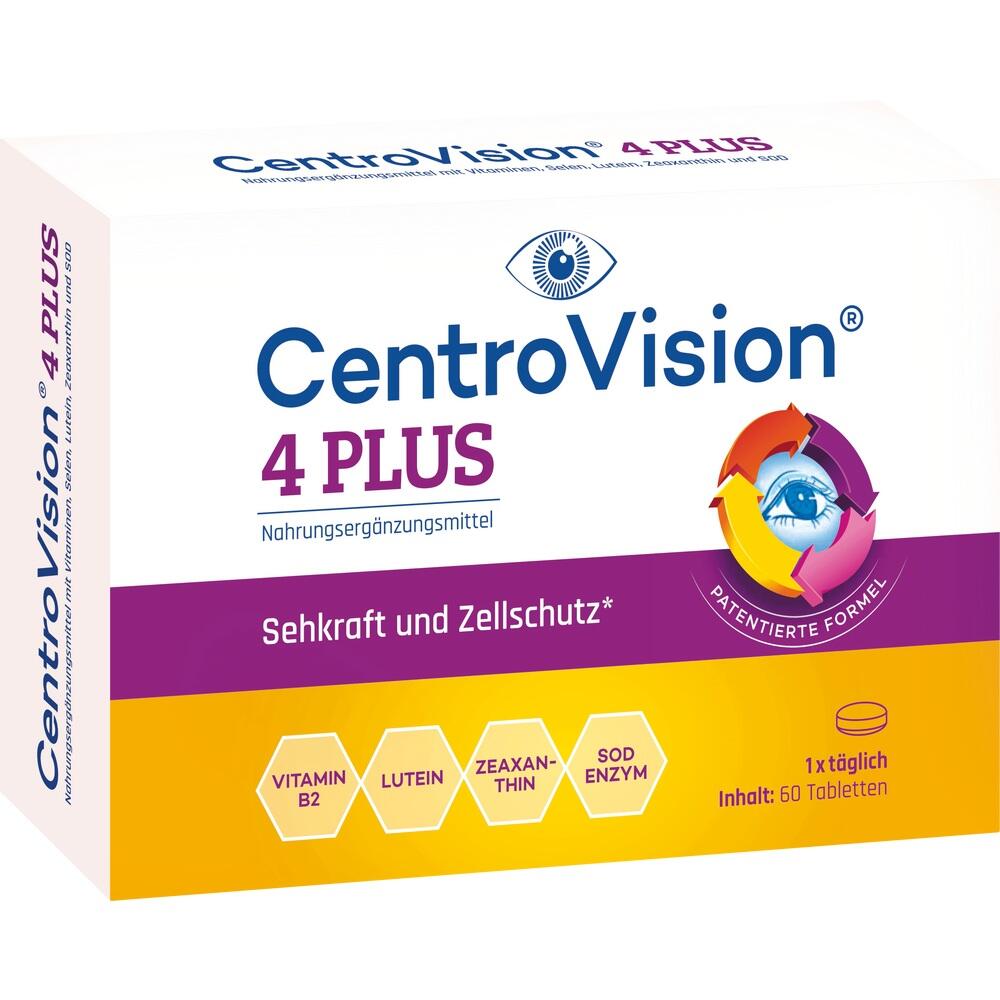 Eine Packung CentroVision 4 PLUS mit 60 Tabletten für Augen- und Zellschutz.