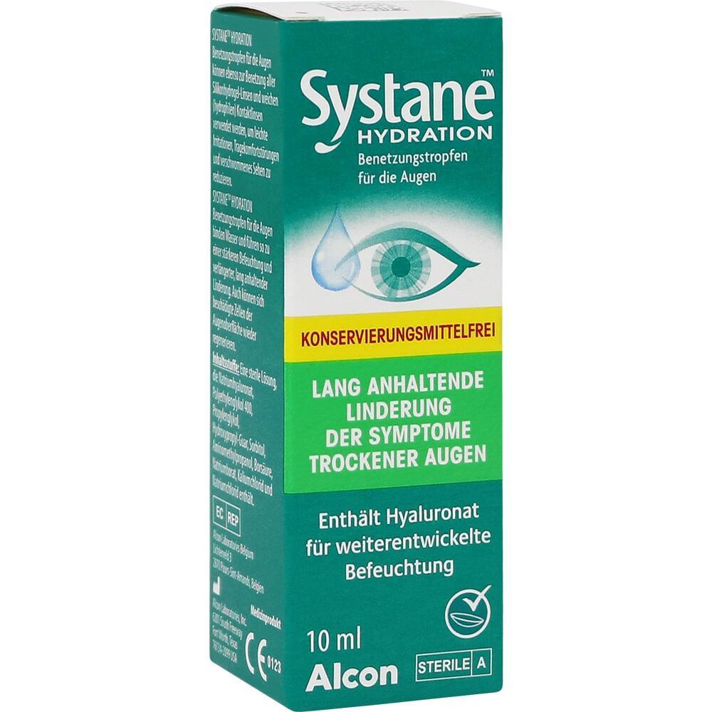 Eine Verpackung von Systane Augentropfen für trockene Augen, konservierungsmittelfrei.