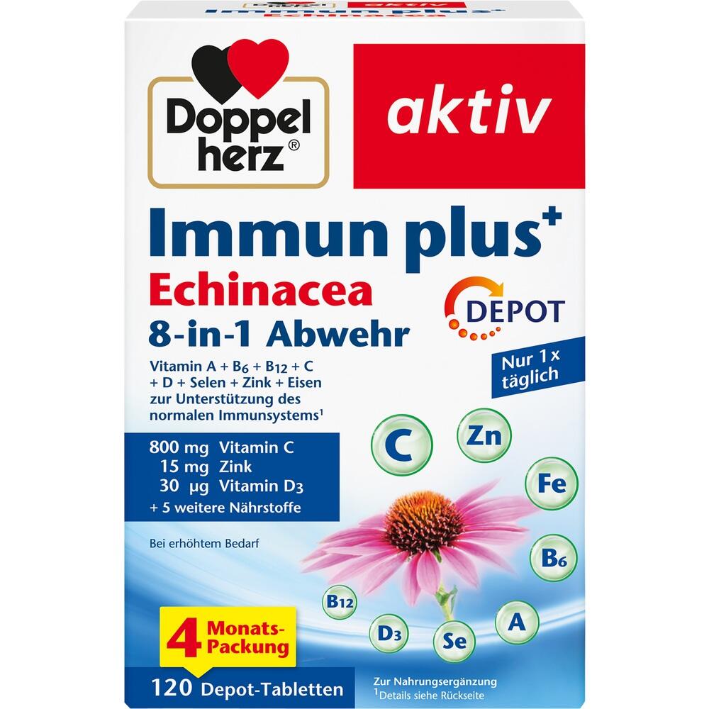 Die Verpackung zeigt ein Nahrungsergänzungsmittel für das Immunsystem mit Echinacea.