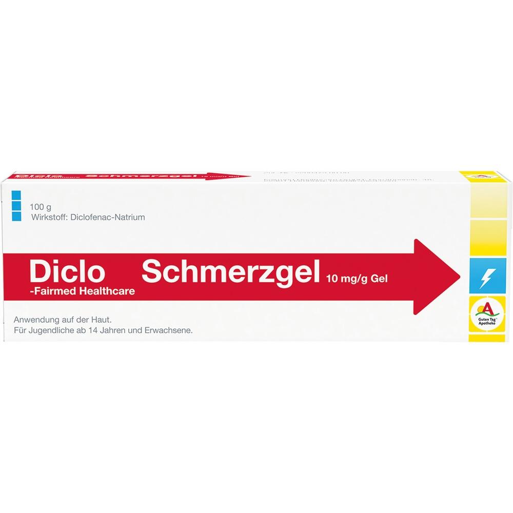 Weiße Kartonverpackung eines Schmerzgels mit rotem Logo und Schriftzug.