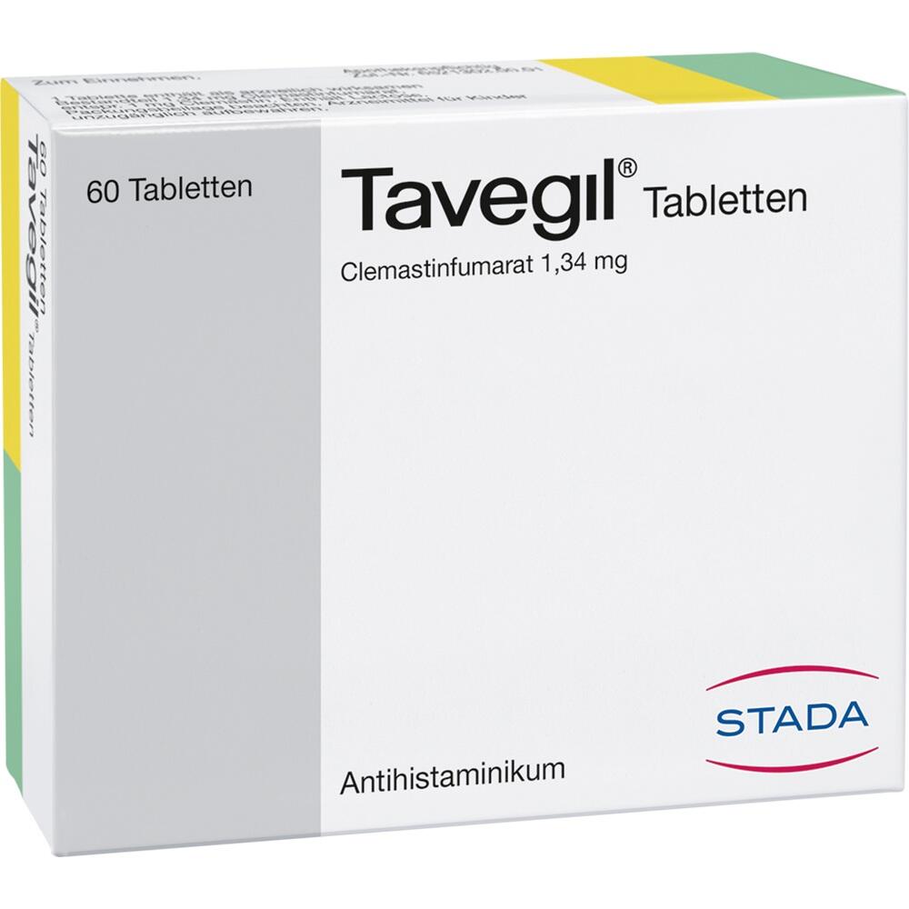 Eine Schachtel Tavegil Tabletten mit Antihistaminikum.