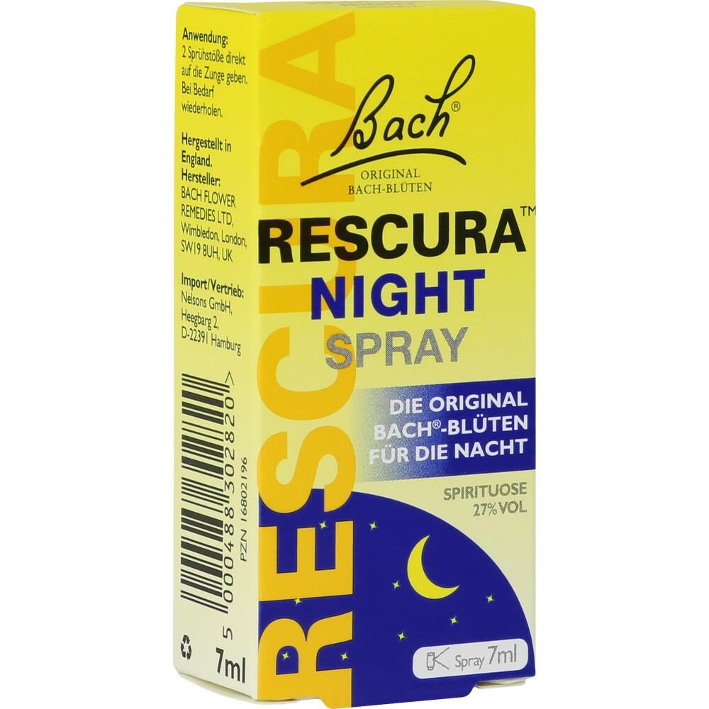 Gelbe Verpackung eines Bach-Blüten-Sprays für die Nacht mit Mond und Sternen.