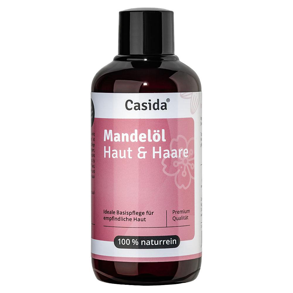 Braune Flasche mit Mandel&ouml;l f&uuml;r Haut und Haare, 100% naturrein.