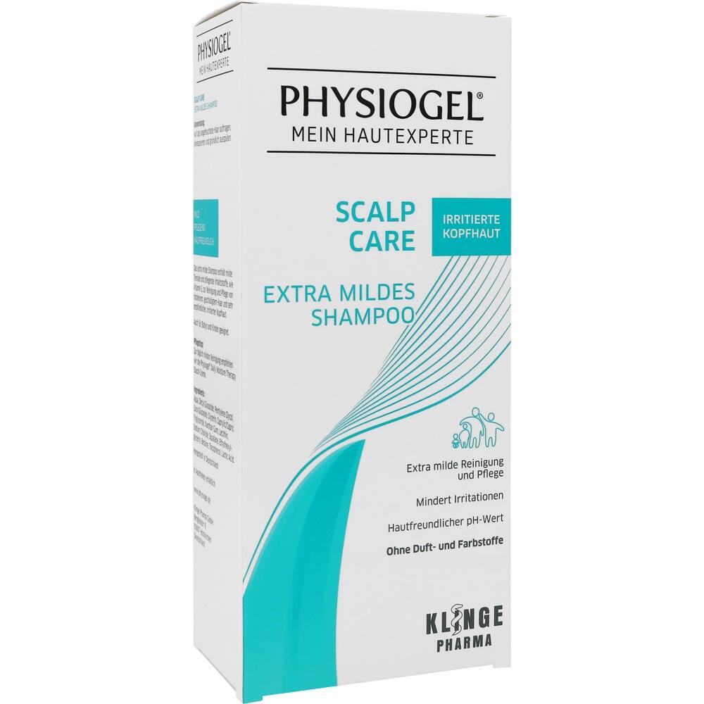 Eine Shampooflasche für empfindliche Kopfhaut mit mildem Reinigungseffekt.